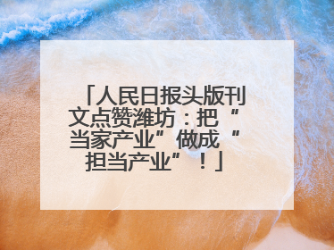 人民日报头版刊文点赞潍坊：把“当家产业”做成“担当产业”！