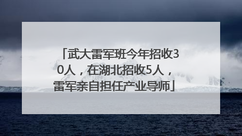 武大雷军班今年招收30人，在湖北招收5人，雷军亲自担任产业导师